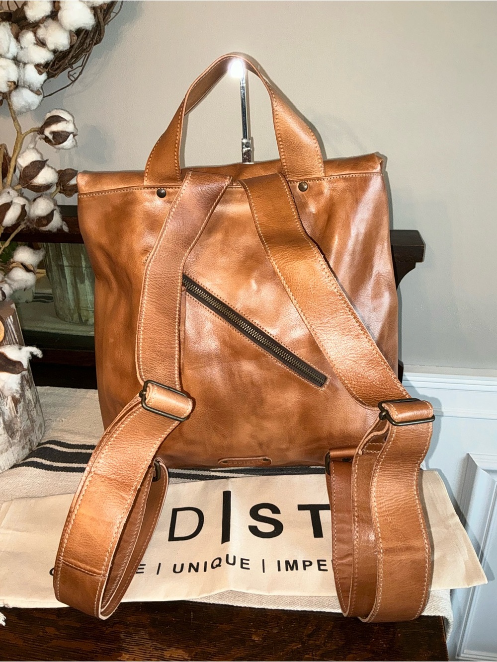 NWT Bed Stu Leather Howie Flapover Leather Backpack Tan Rustic Retail $365 - Picture 2 of 16